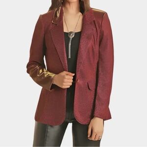 Rock & roll denim red iridescent shimmer cowgirl western Christmas blazer XL